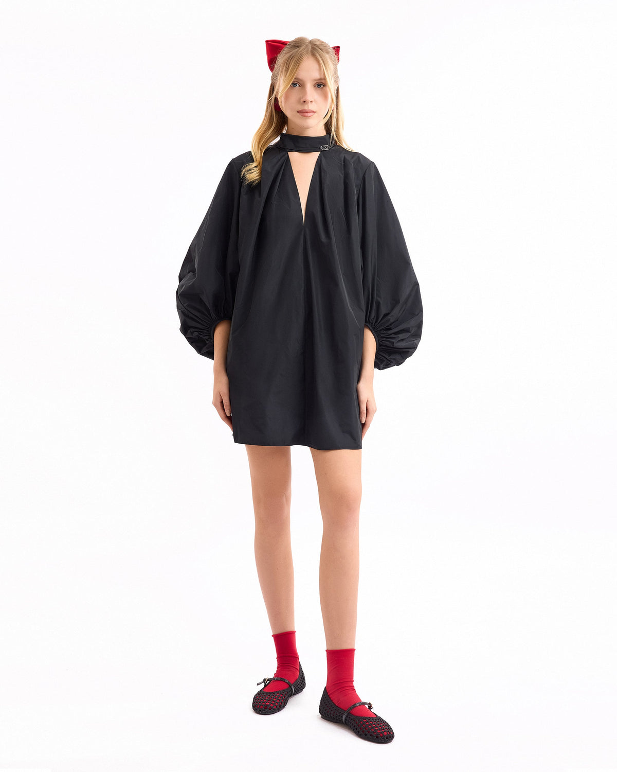 V-Neck Puff Dress