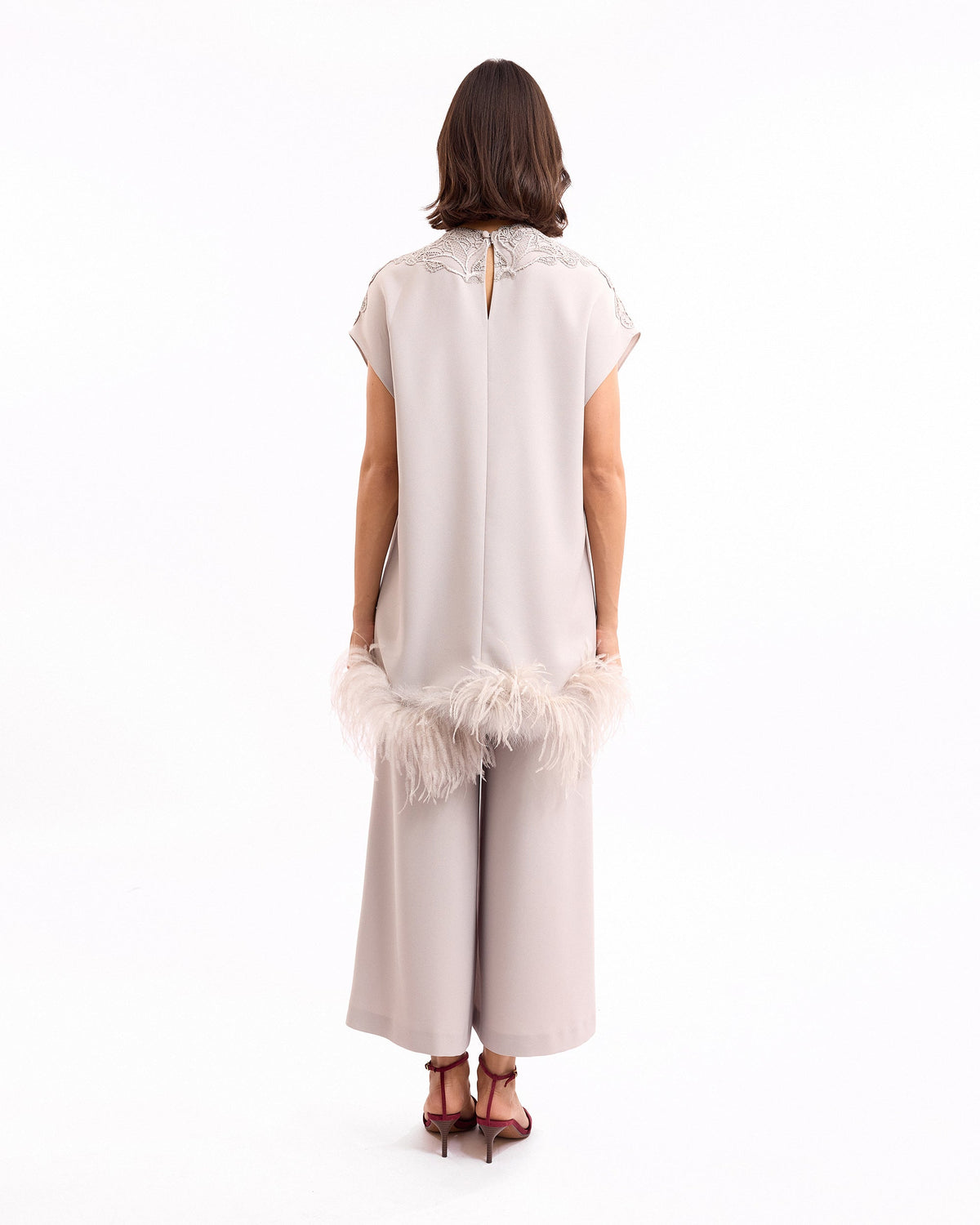 Embroidered Short Dress with Trousers