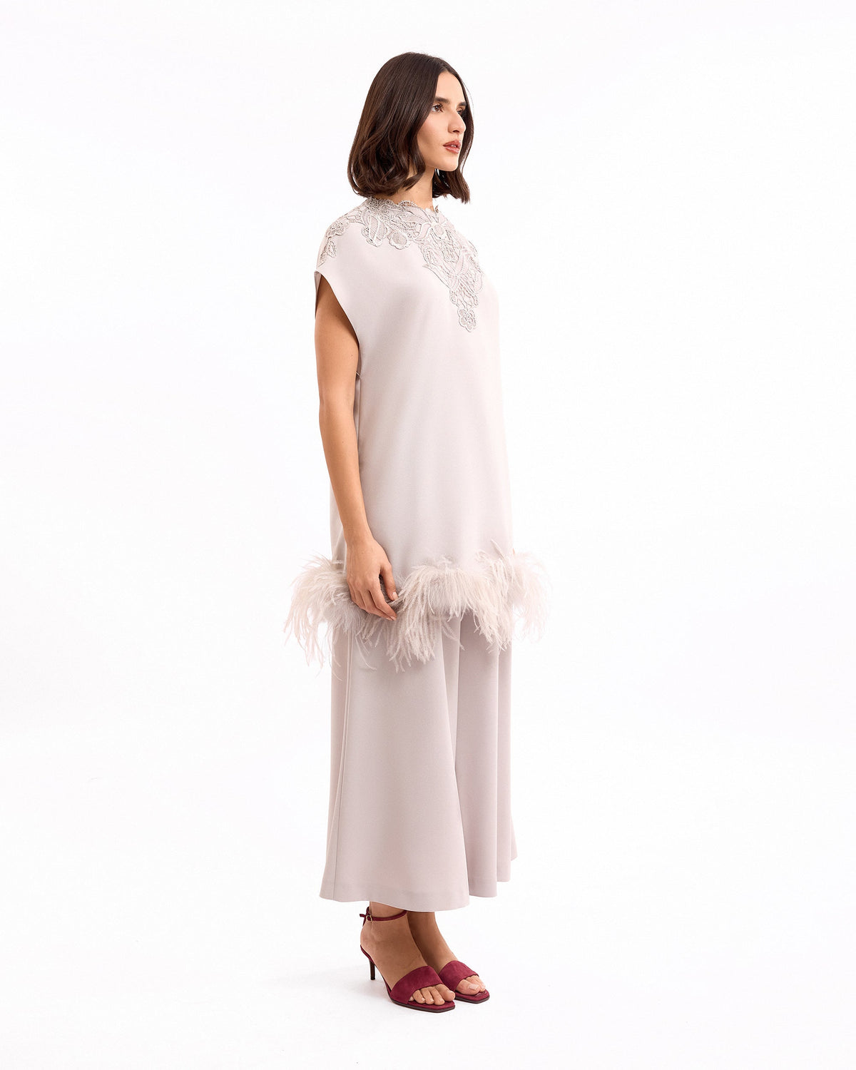 Embroidered Short Dress with Trousers