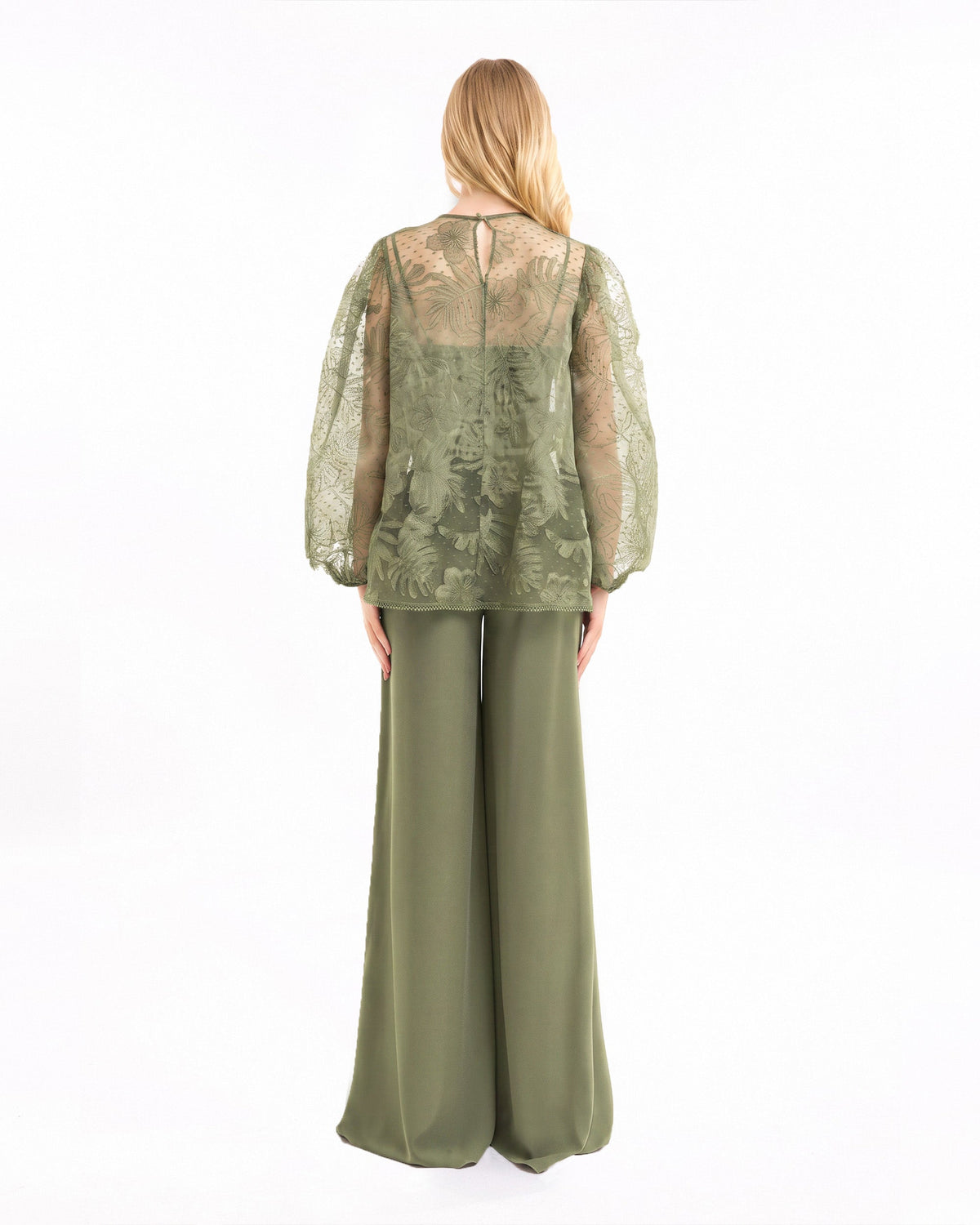 Embroidered Puff Top with Trousers