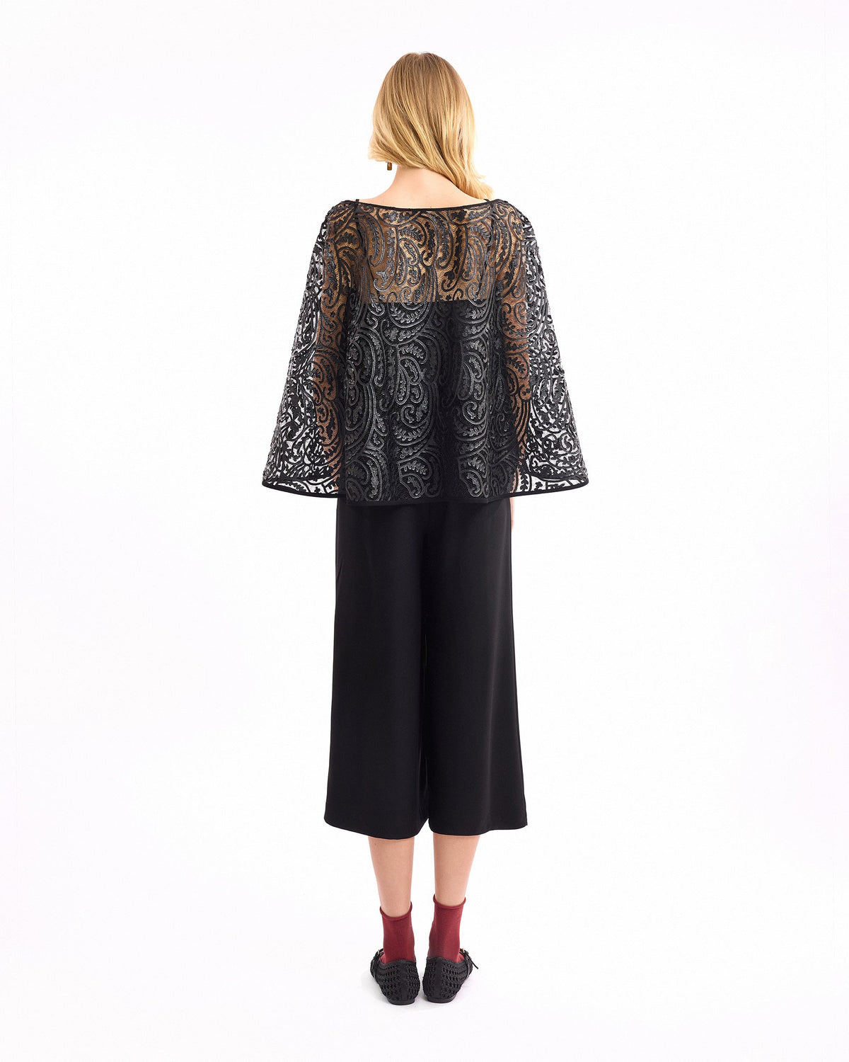 Sheer Top with Cropped Trousers