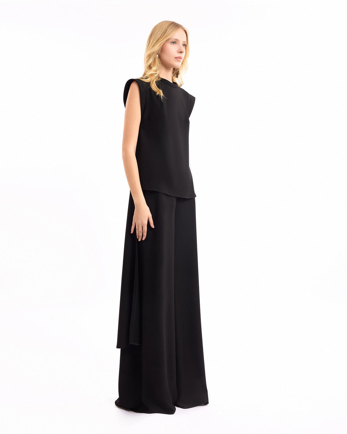 High-Neck Top with Wide-Leg Trousers