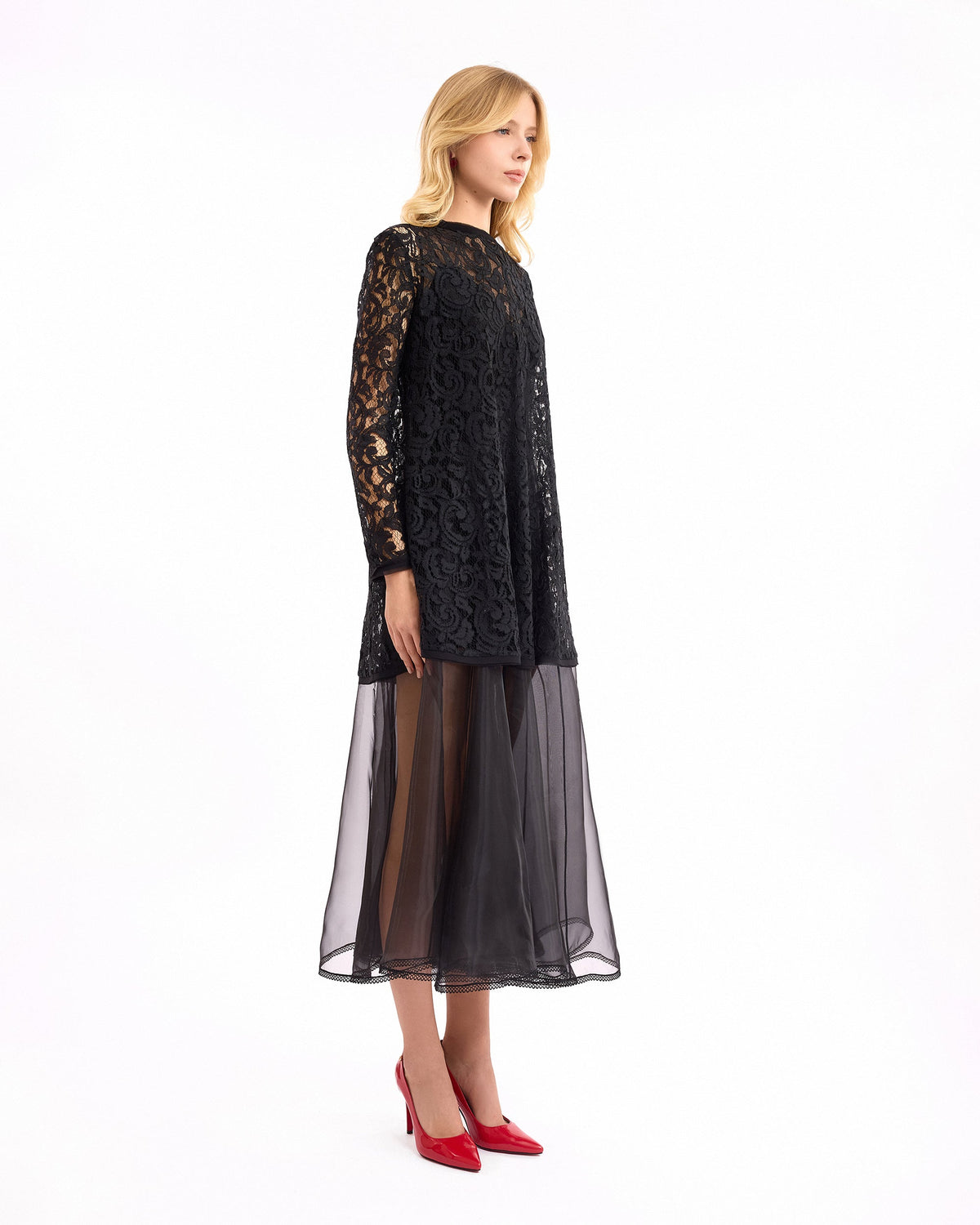 Sheer Lace Top with Midi Dress