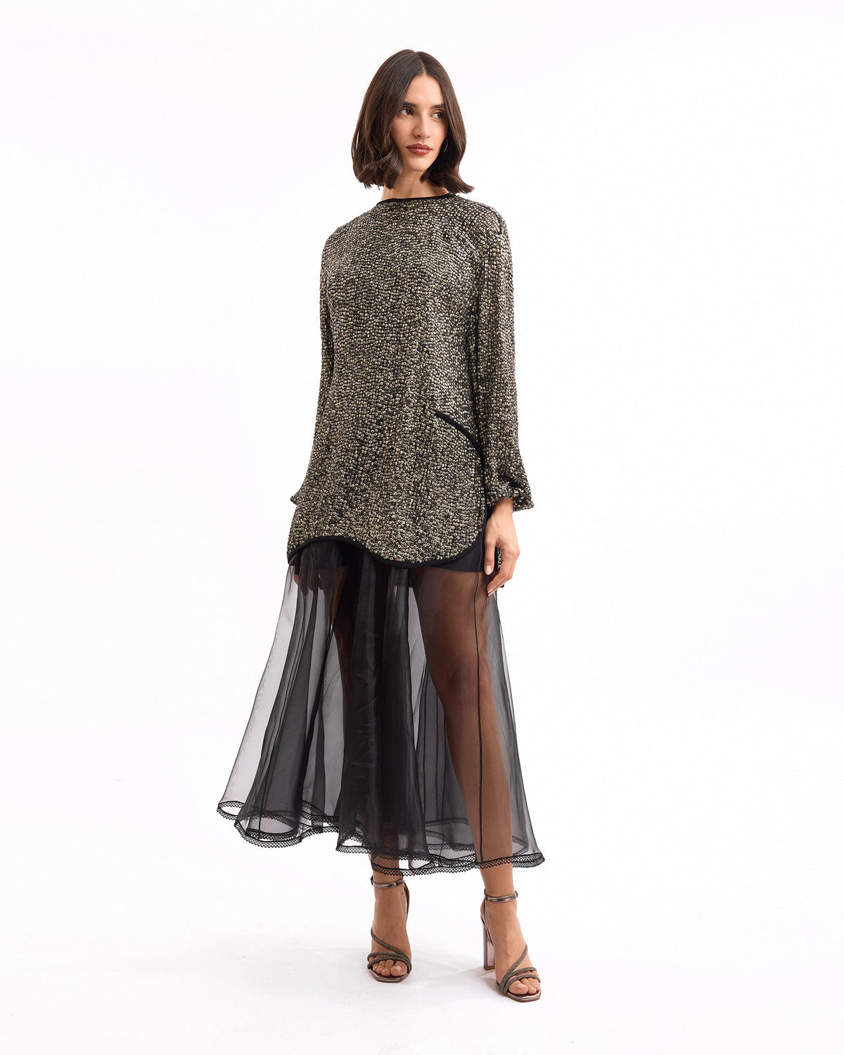 Studded with Organza Midi Dress