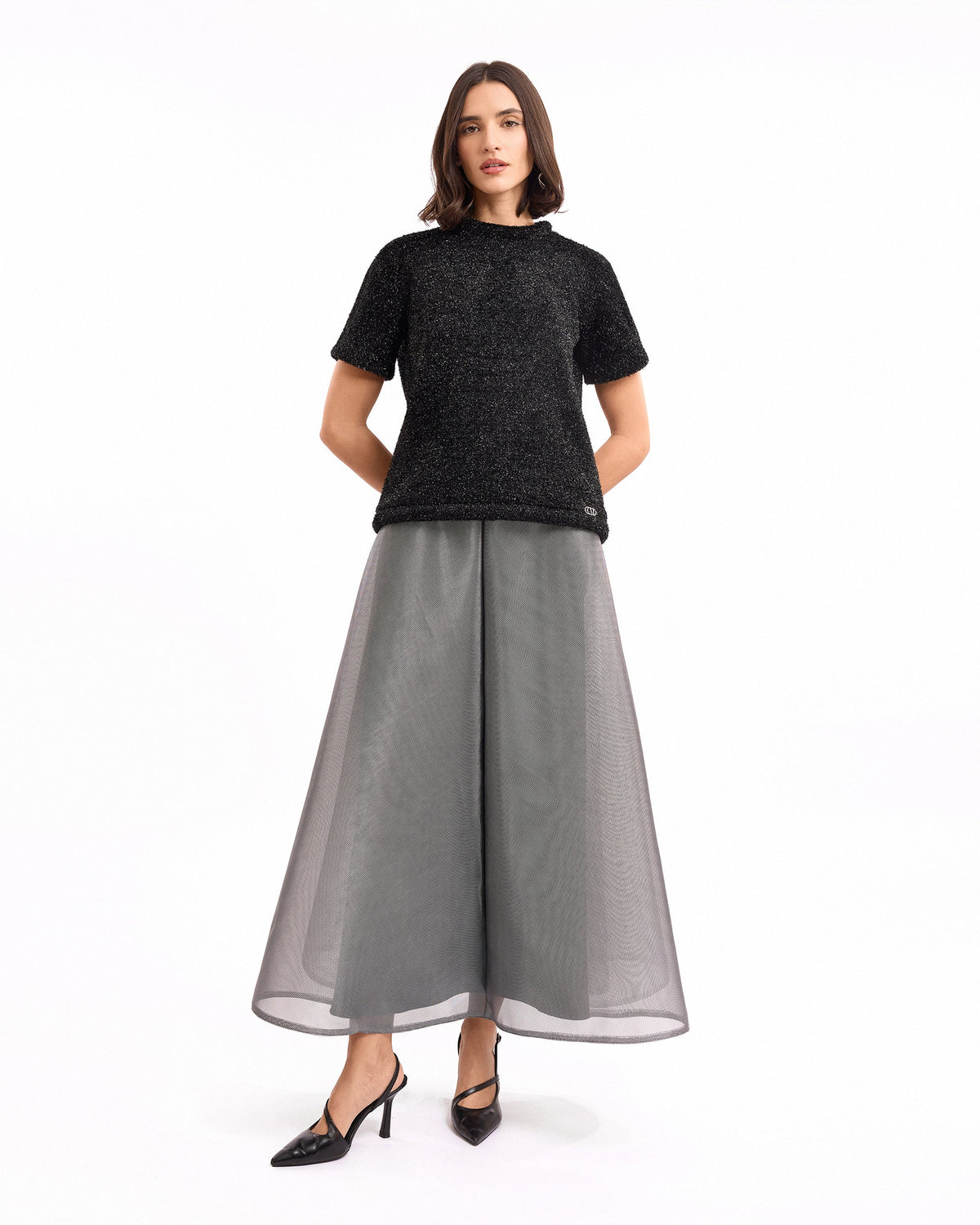 Textured Top with Metallic Skirt