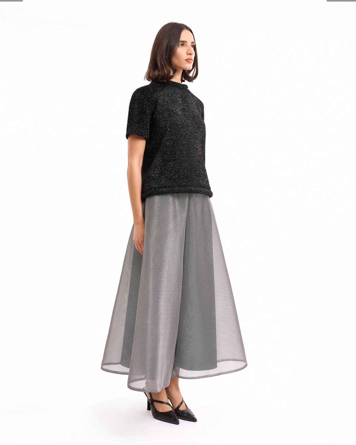 Textured Top with Metallic Skirt