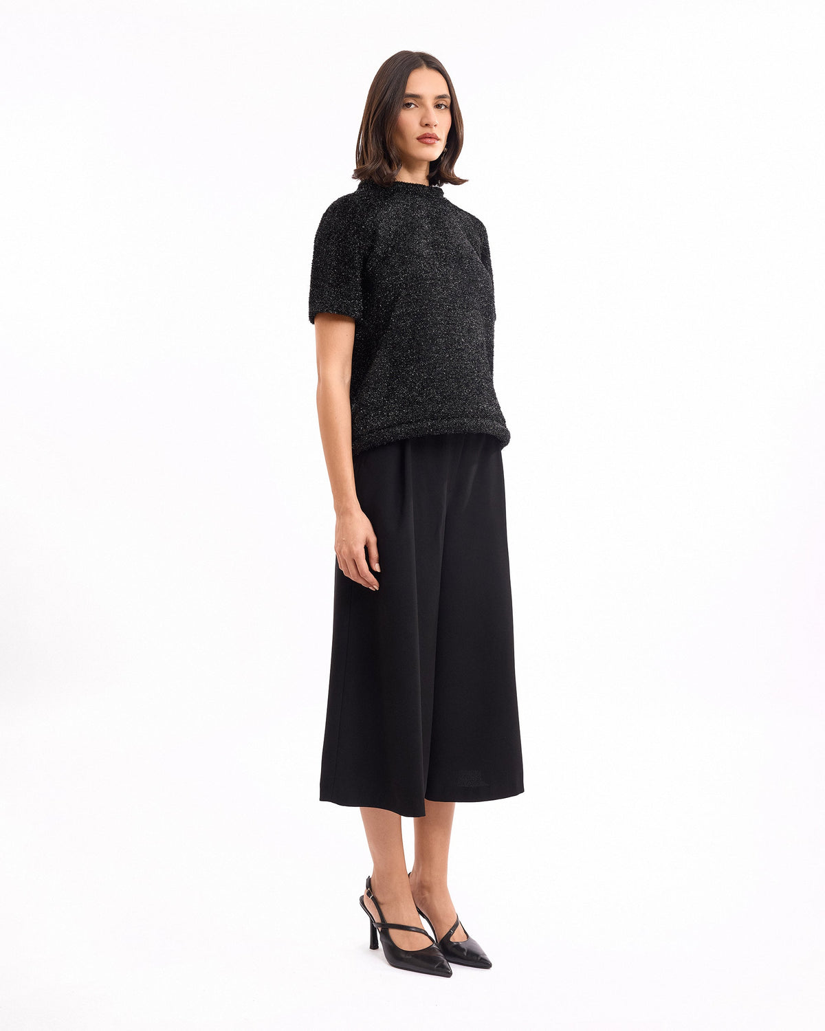 Textured Top with Cropped Trousers