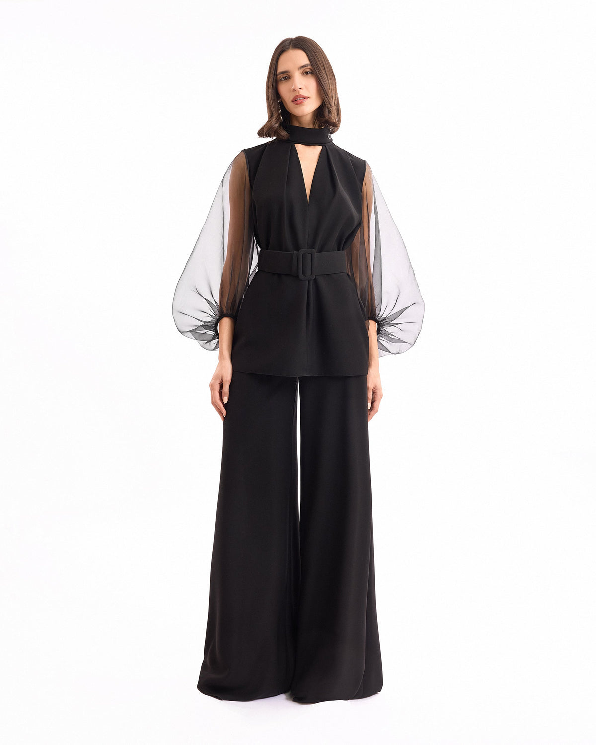V-Neck Top with Wide-Leg Trousers