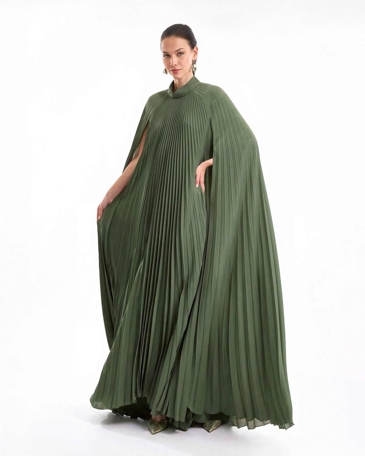 Pleated Kaftan with Cape Sleeves
