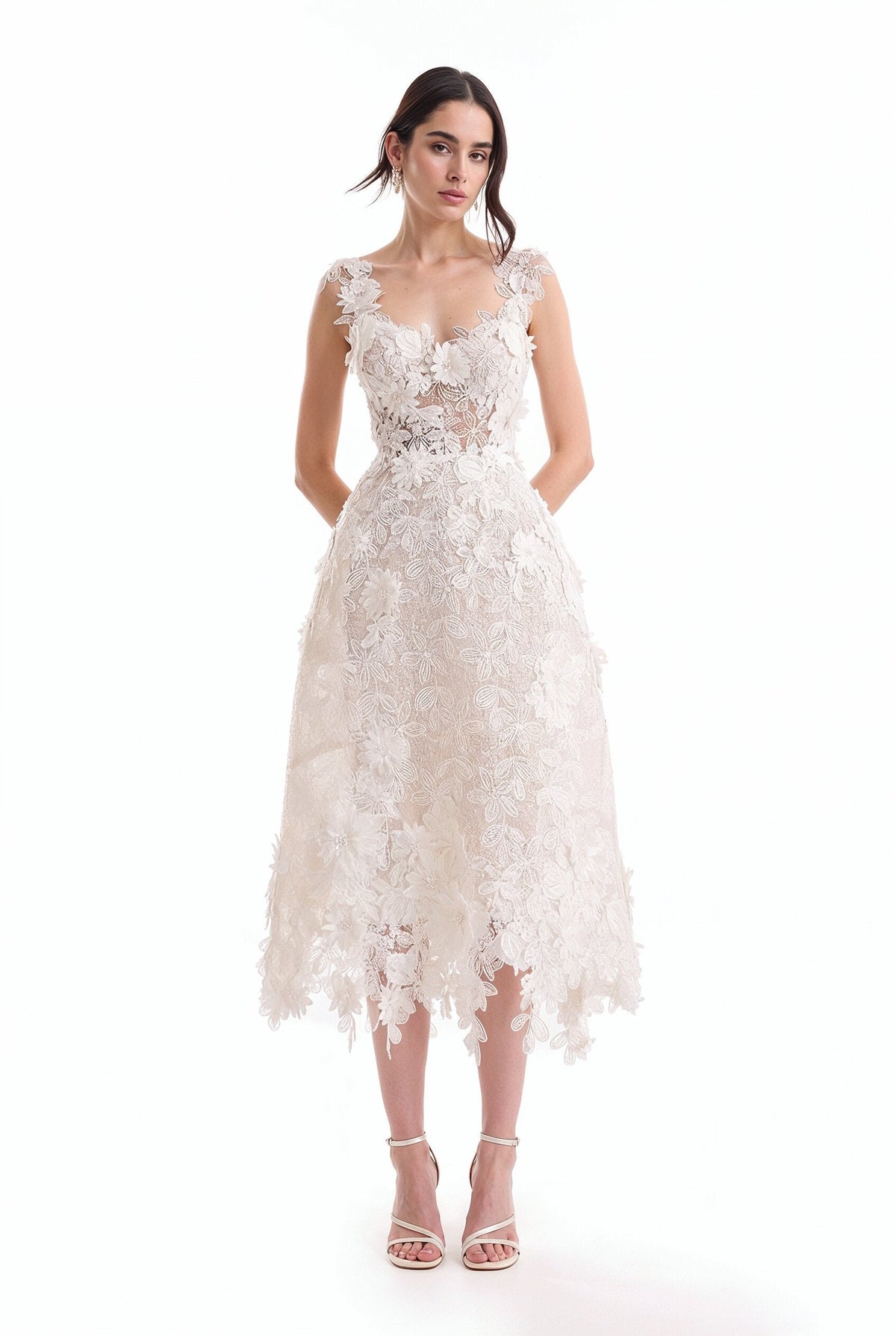 3D Floral Cage Midi Dress
