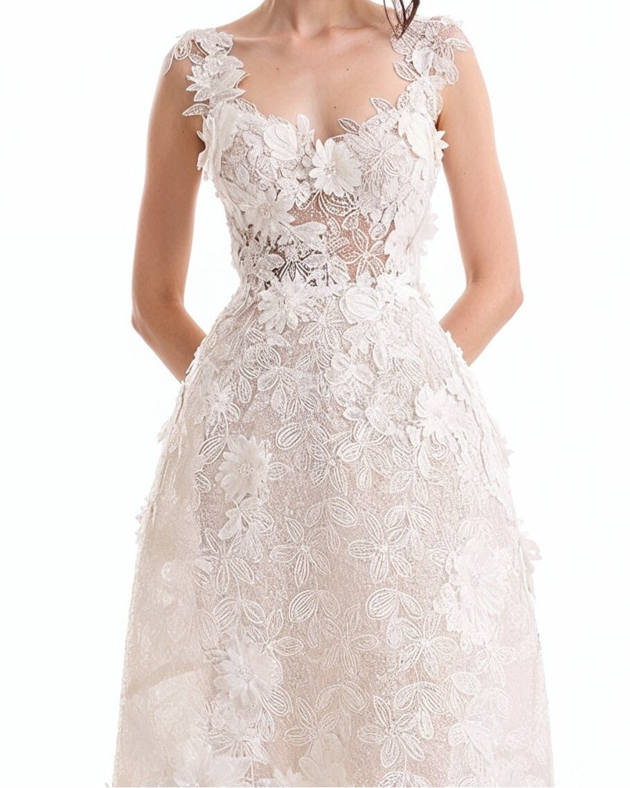 3D Floral Cage Midi Dress