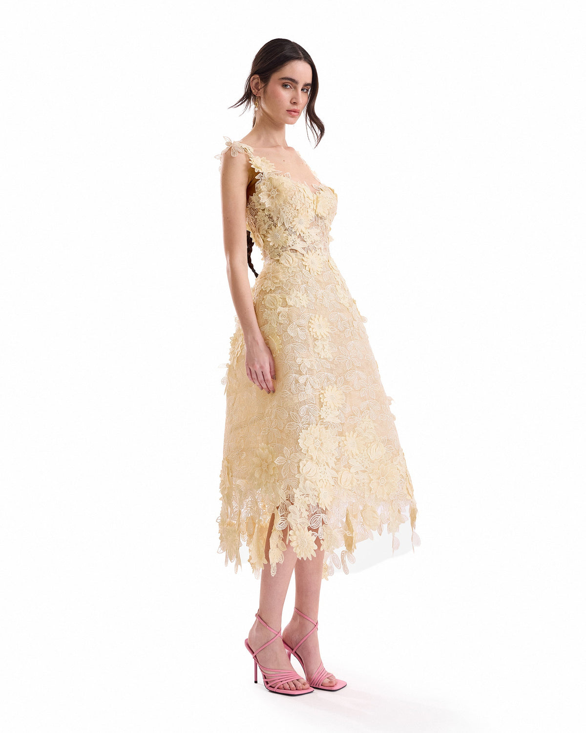 3D Floral Cage Midi Dress