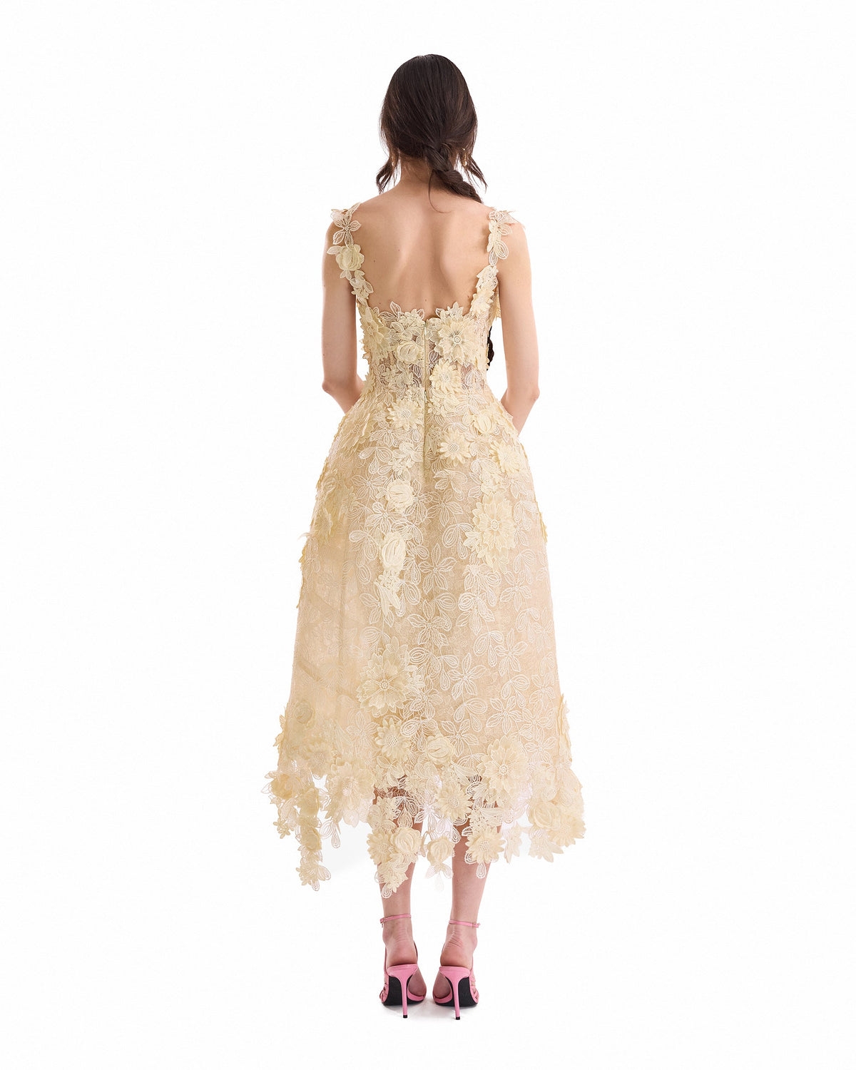 3D Floral Cage Midi Dress