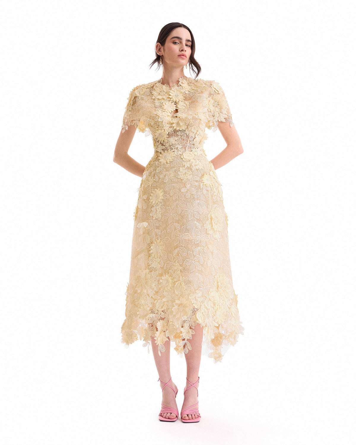 3D Floral Cage Midi Dress