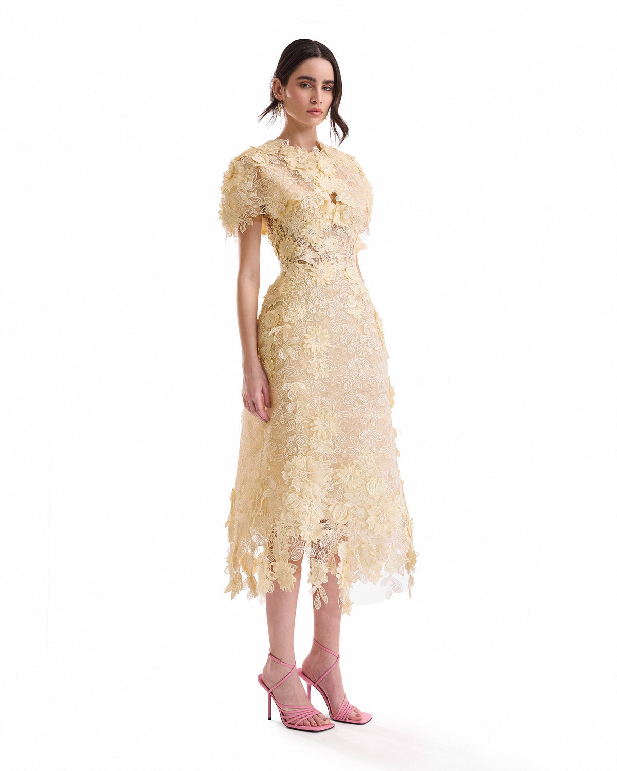 3D Floral Cage Midi Dress