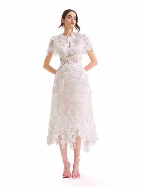 3D Floral Cage Midi Dress