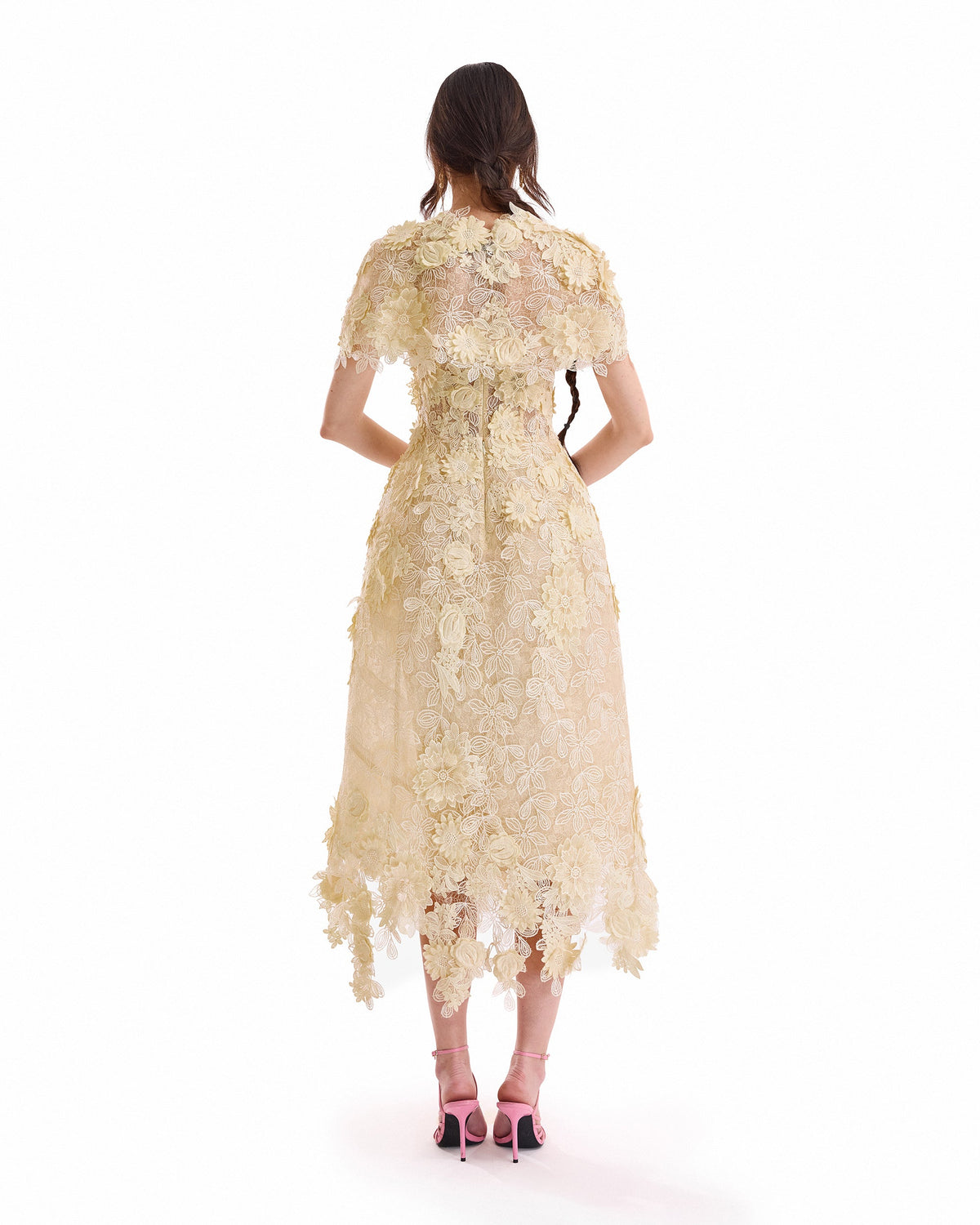 3D Floral Cage Midi Dress