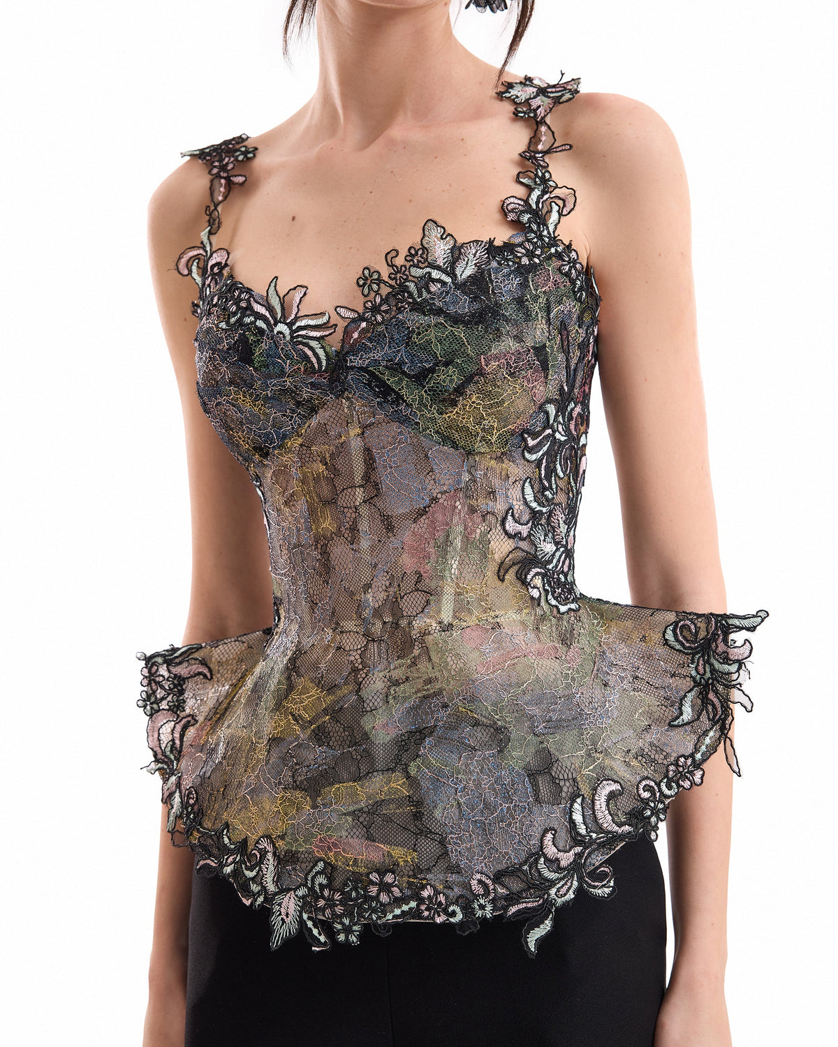 Embroidered Peplum Corset Set