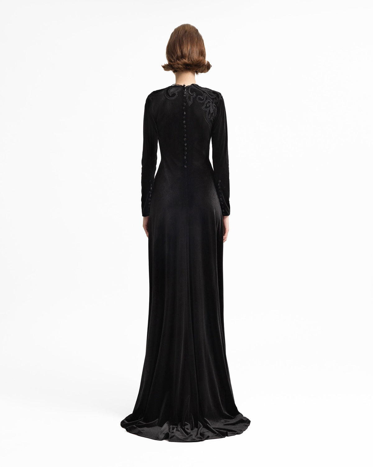 High-Neck Velvet Embroidered Dress