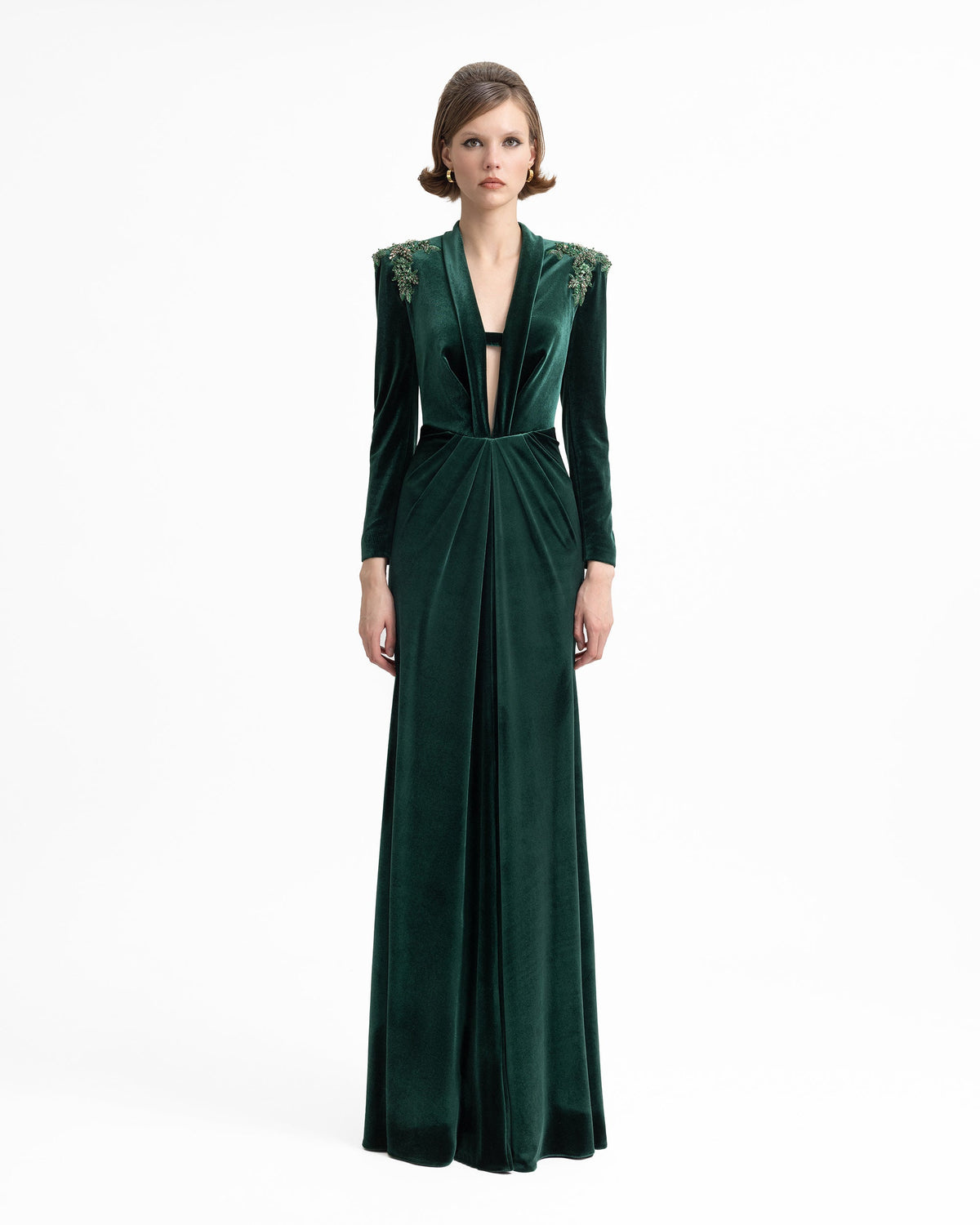 Slim Velvet Dress with Beaded Shoulders
