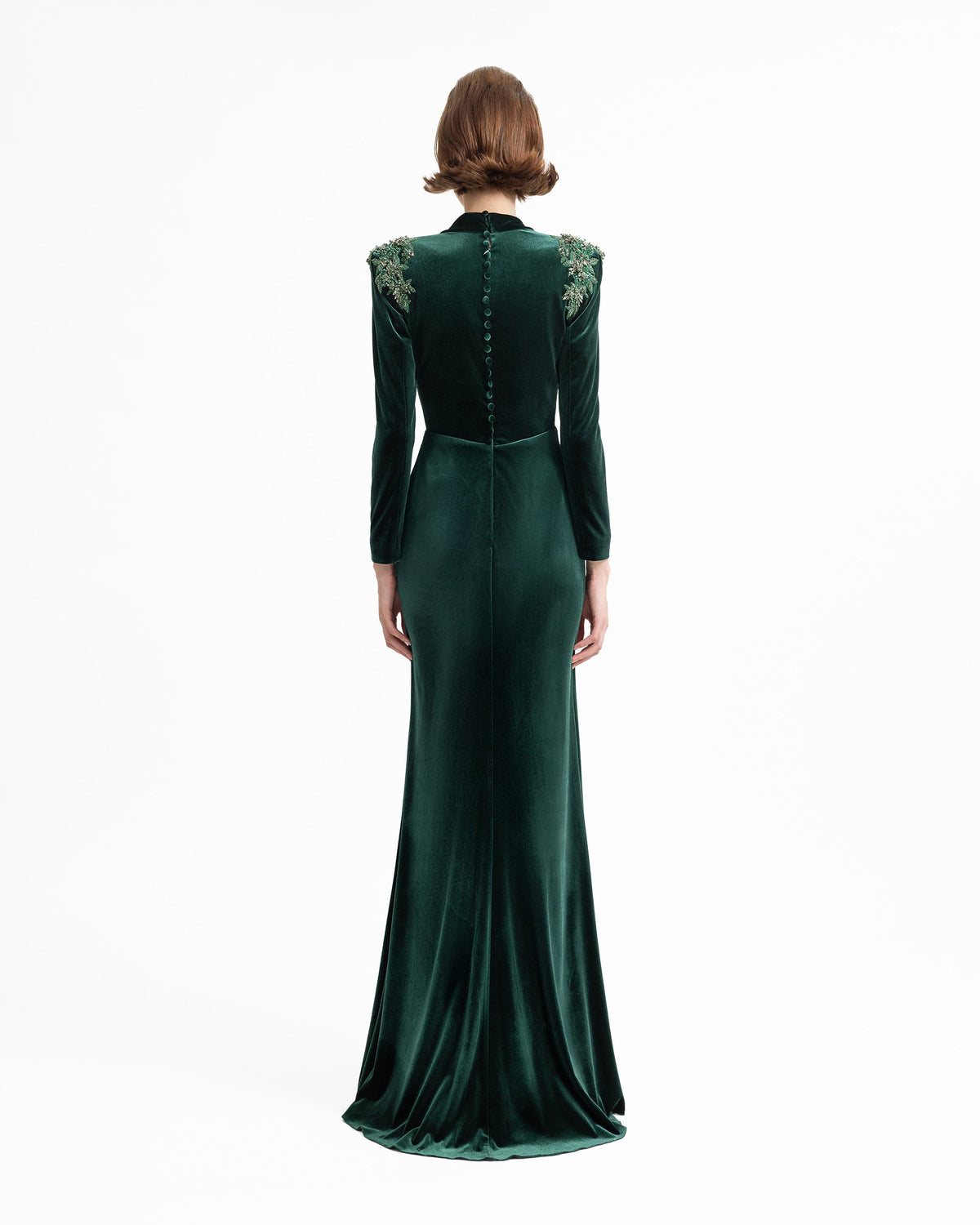 Slim Velvet Dress with Beaded Shoulders