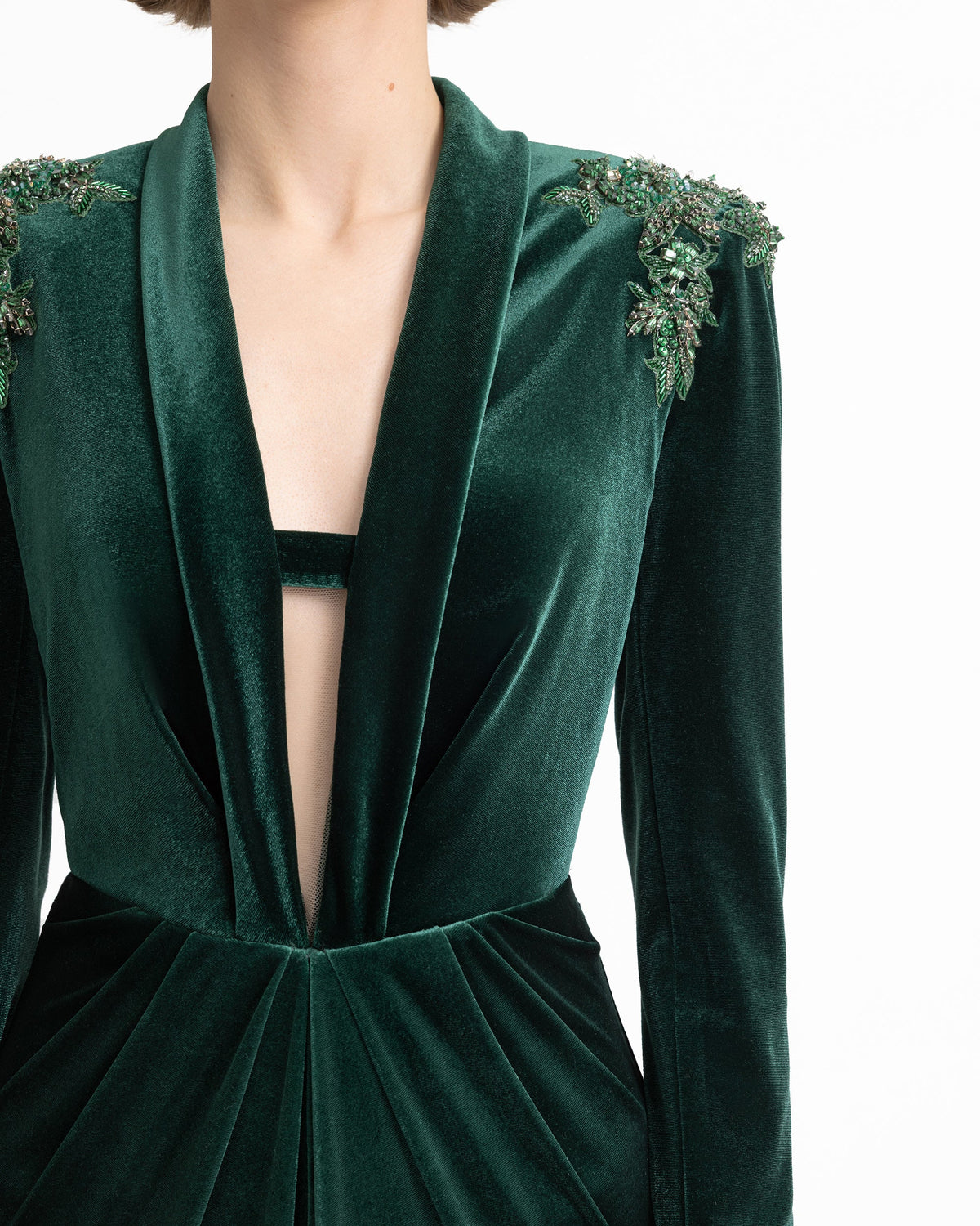 Slim Velvet Dress with Beaded Shoulders