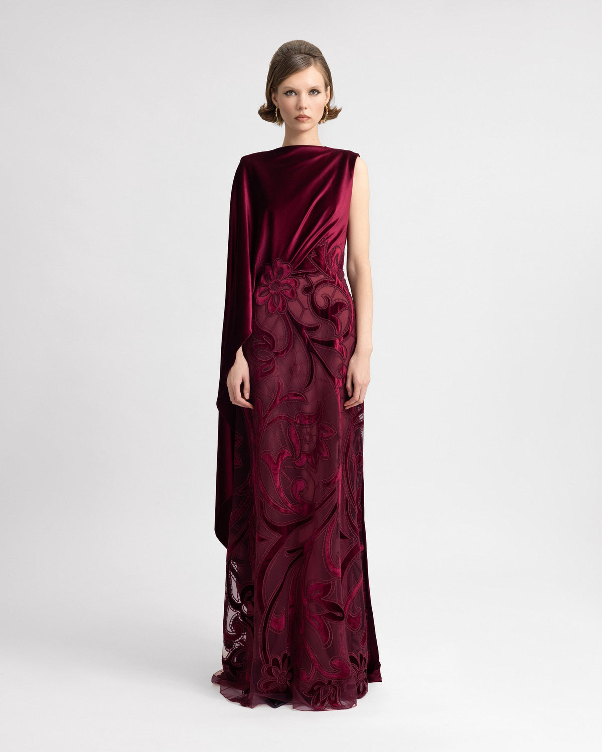Asymmetrical Velvet Embroidered Dress