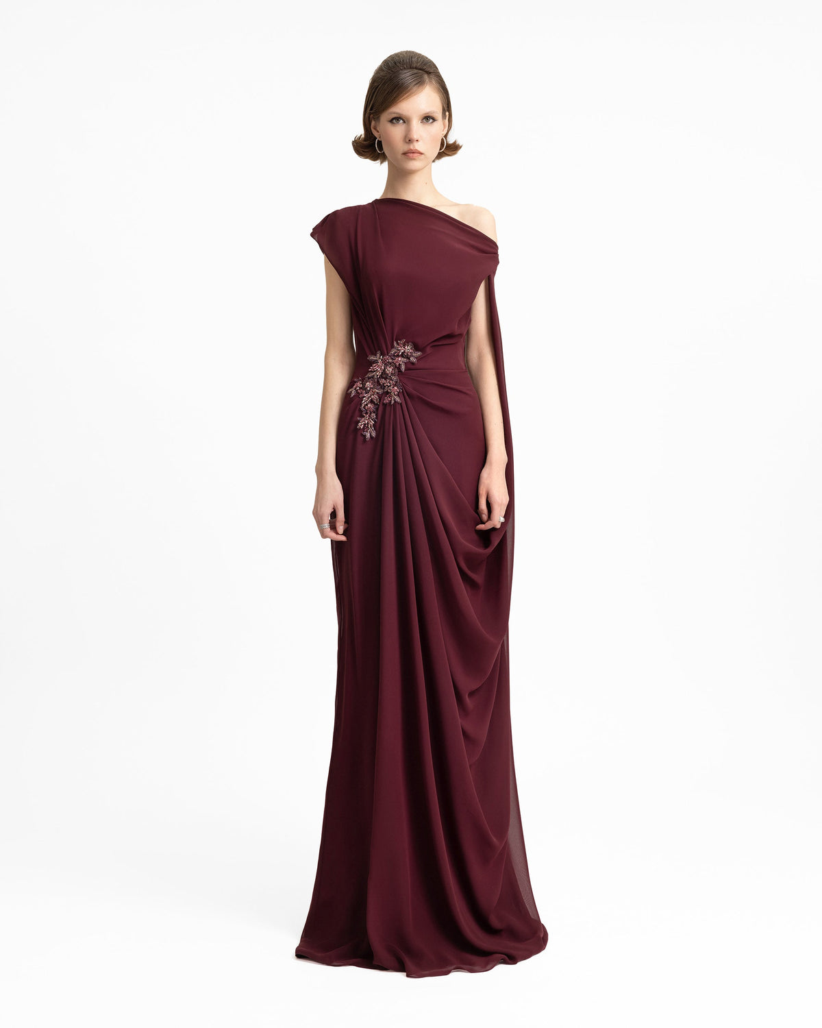 Draped Dress with Cape Sleeve