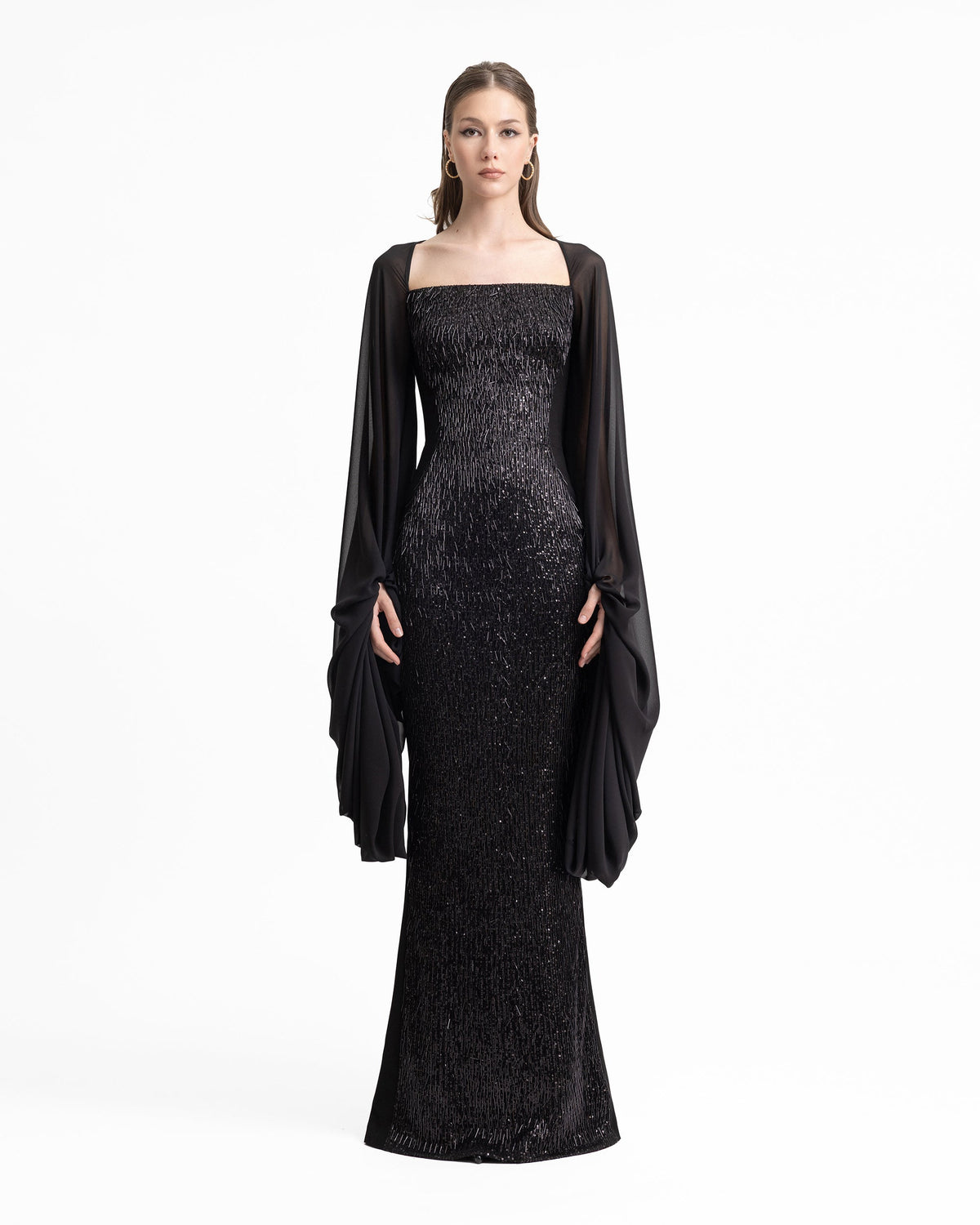 Beaded Dress with Puffed Sleeves