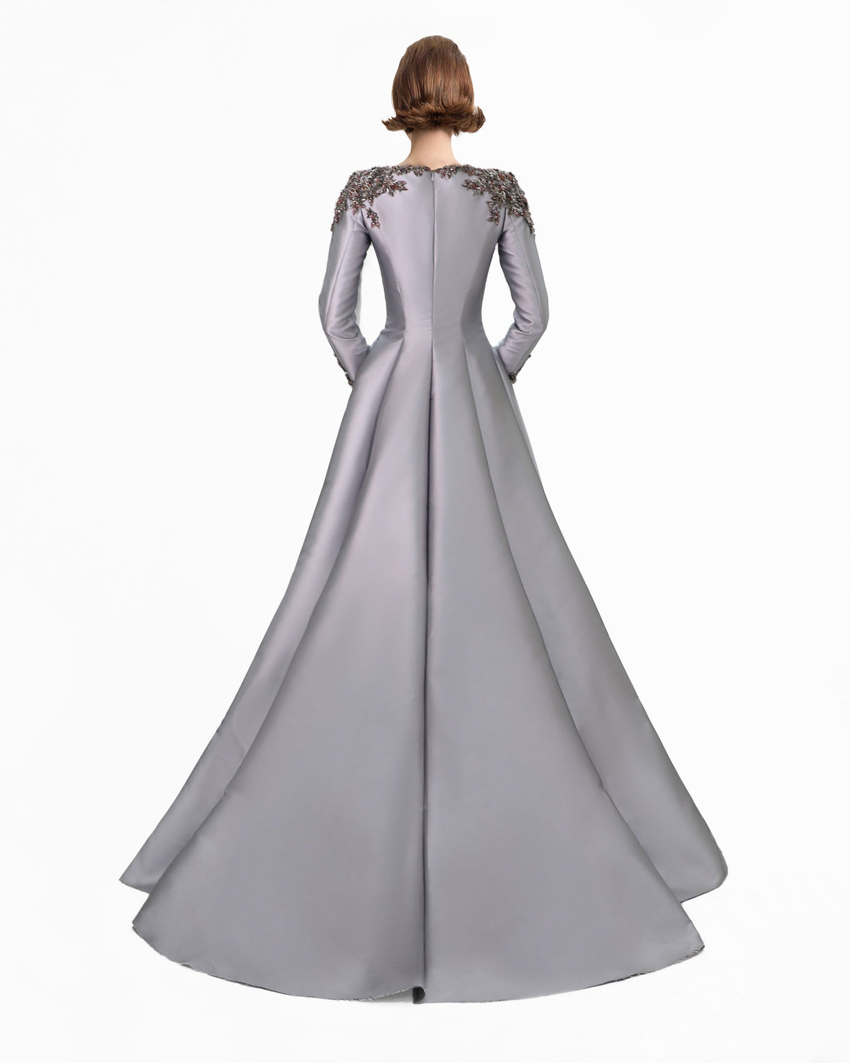 Beaded Mikado Dress with Long Sleeves