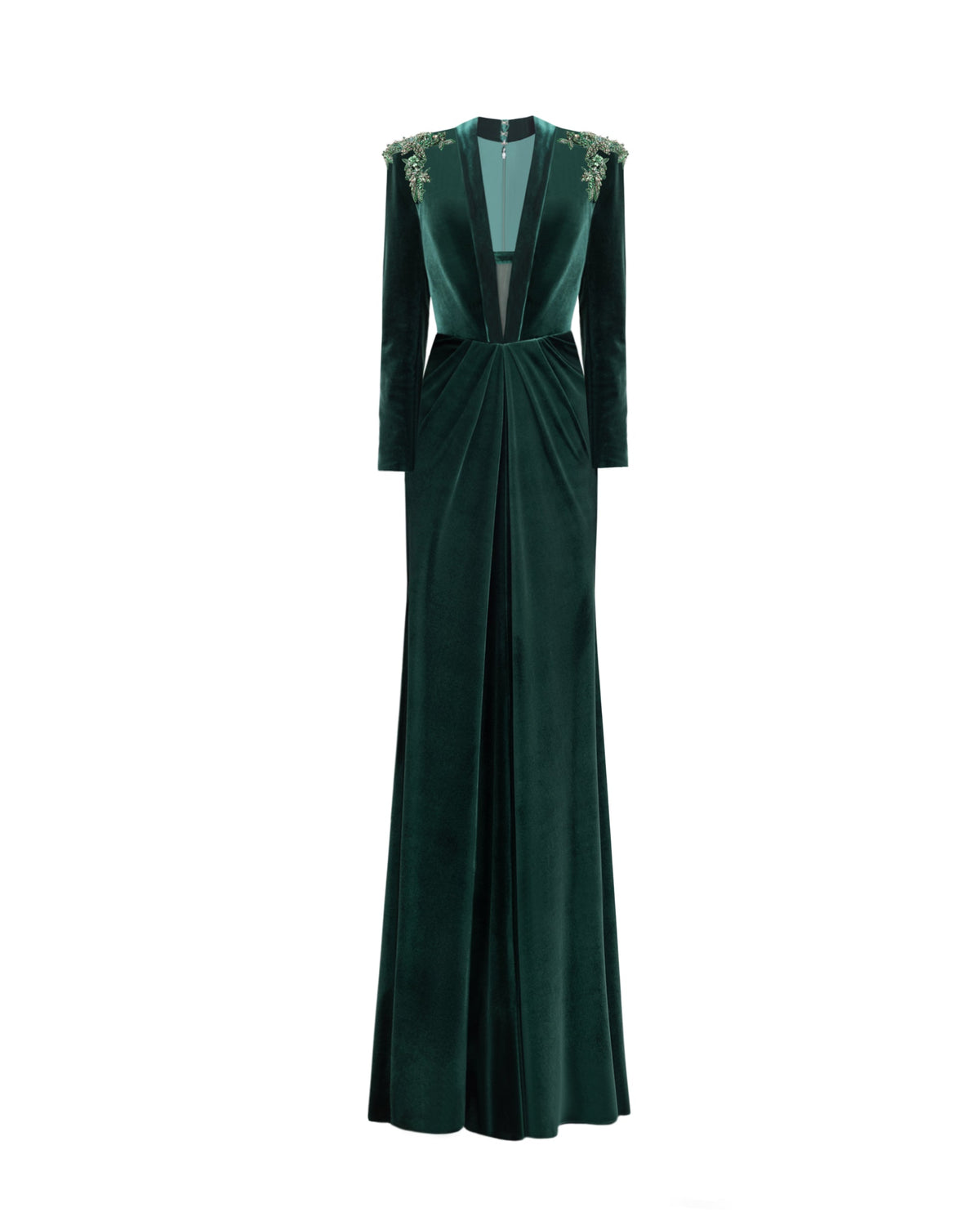 Slim Velvet Dress with Beaded Shoulders