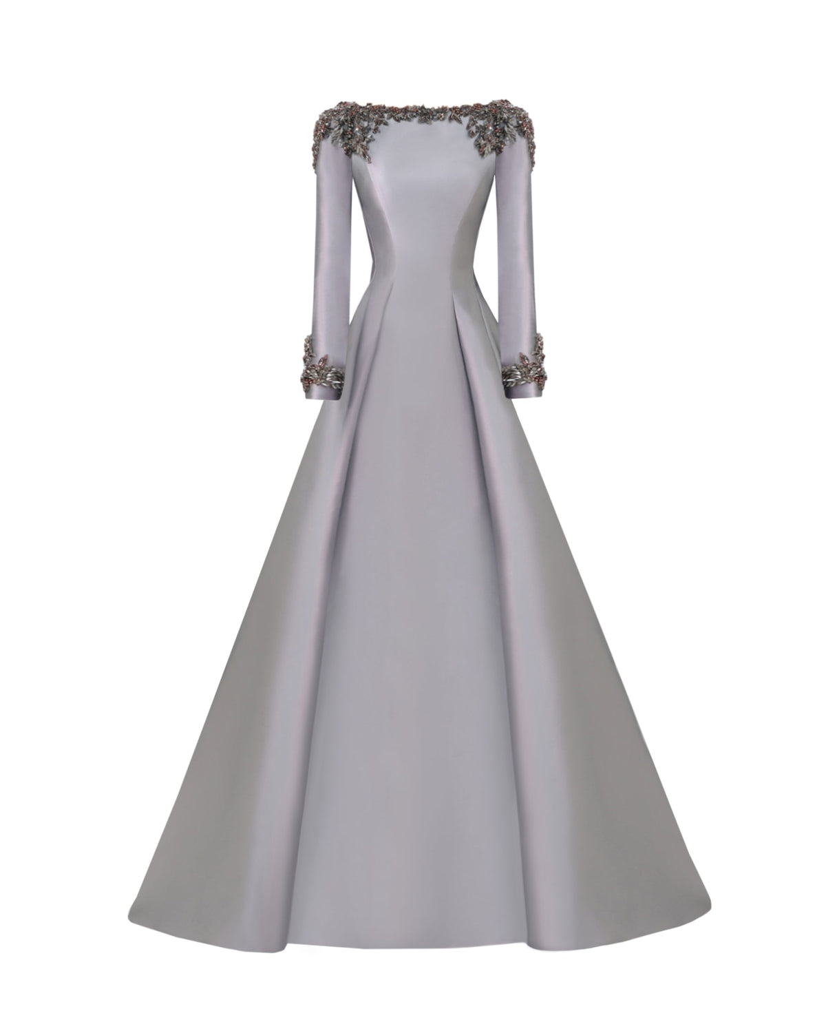 Beaded Mikado Dress with Long Sleeves