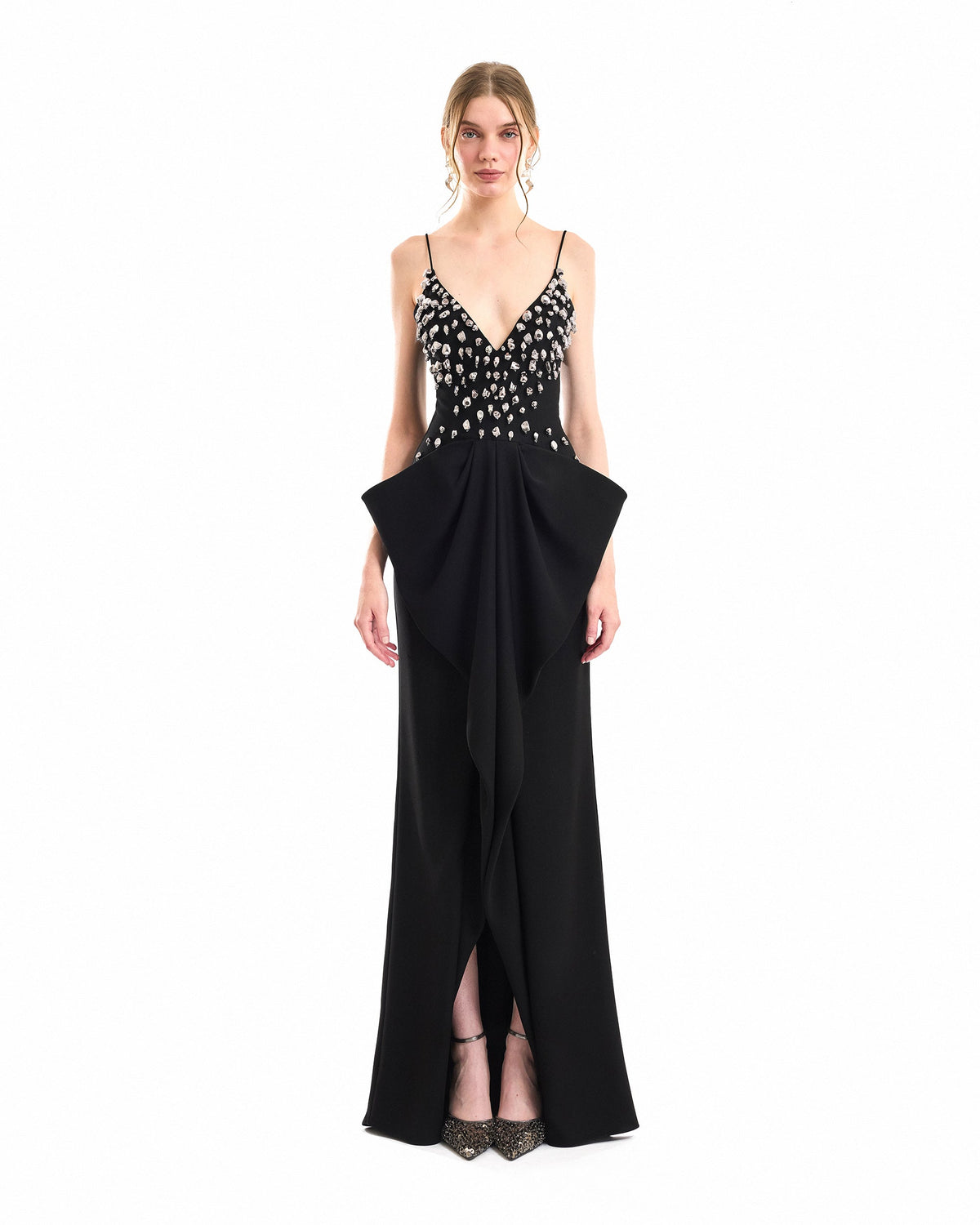 Deep V-Neck Beaded Dress