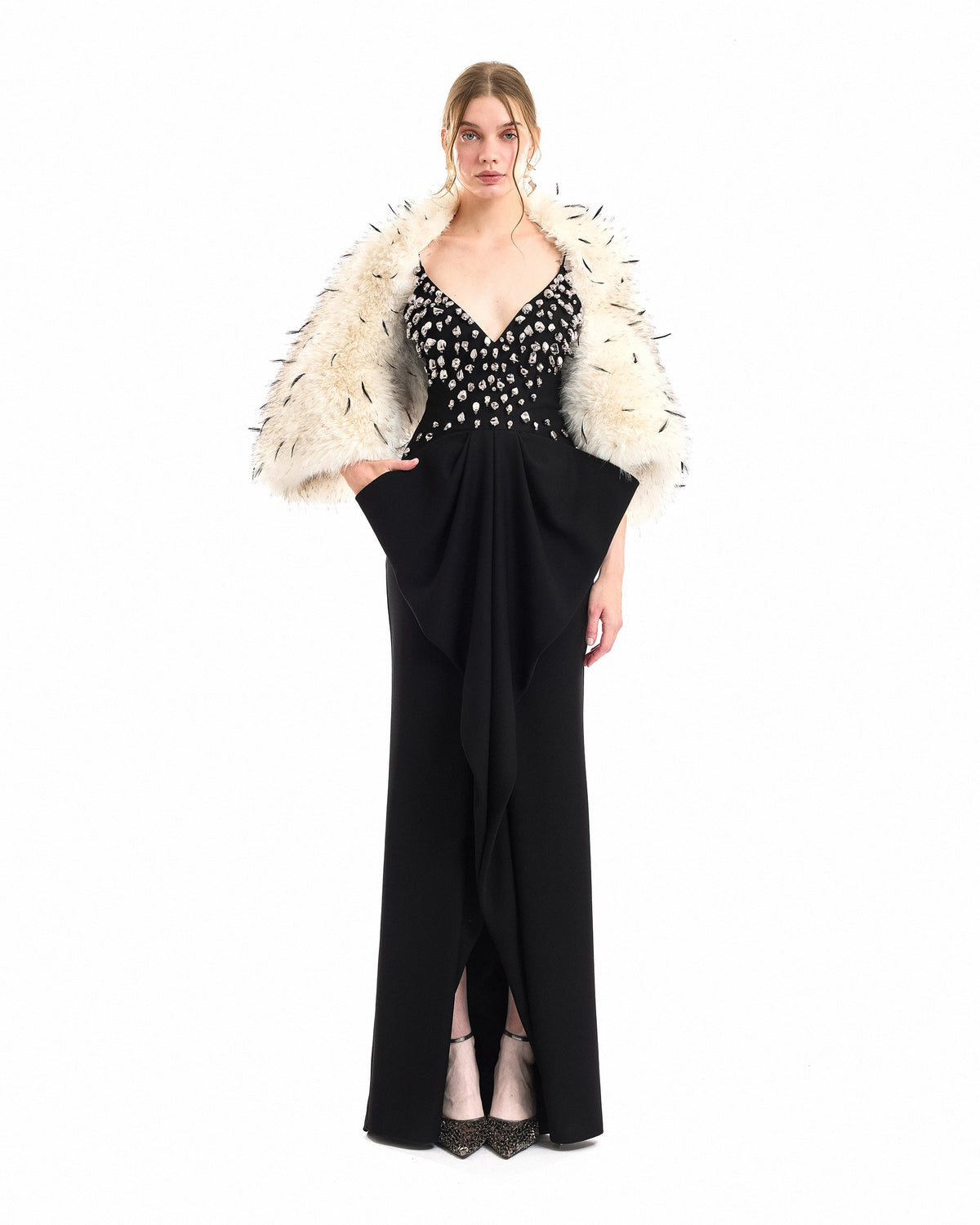 Deep V-Neck Beaded Dress