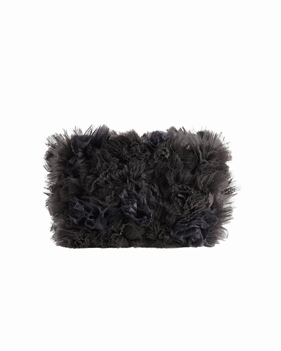 Rushed Black Tulle Clutch