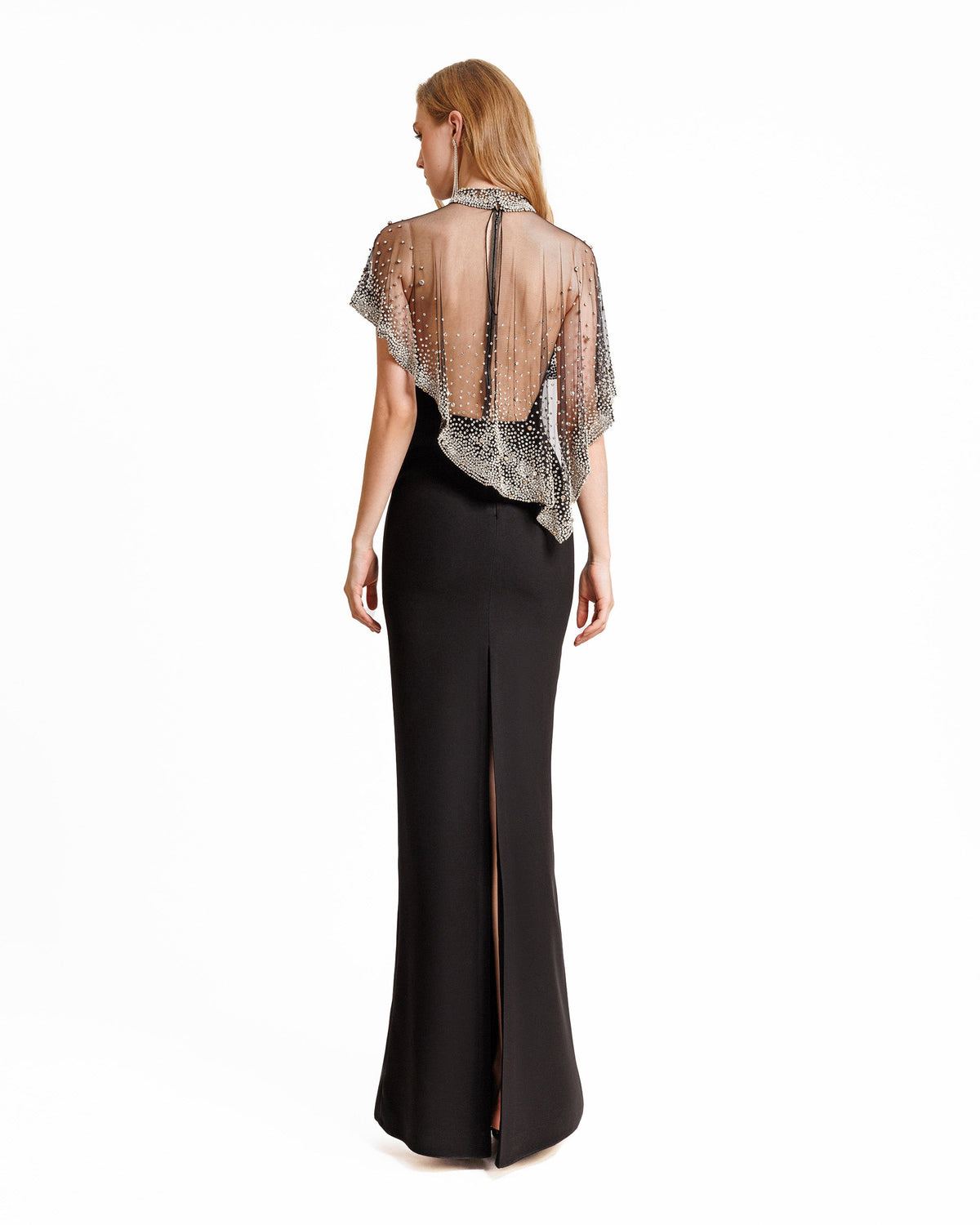 Beaded Overlay Crepe Dress