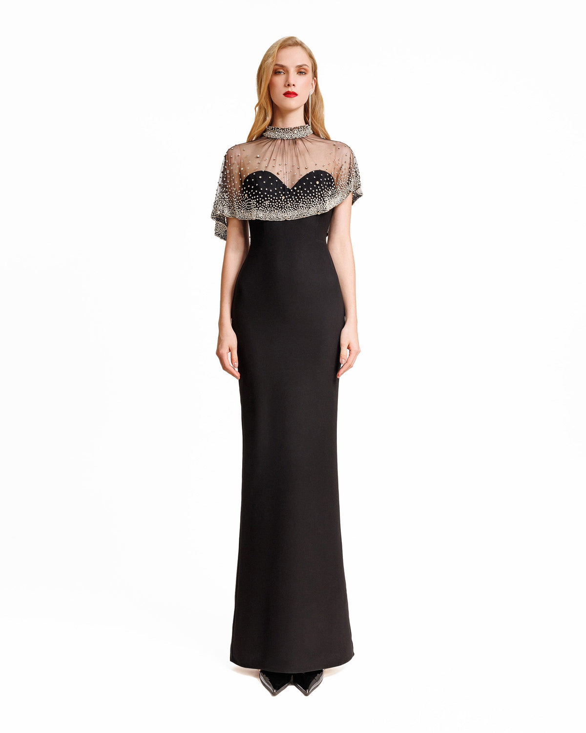 Beaded Overlay Crepe Dress