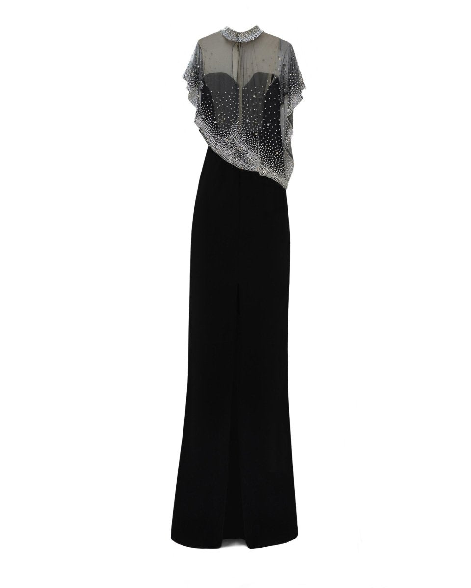 Beaded Overlay Crepe Dress