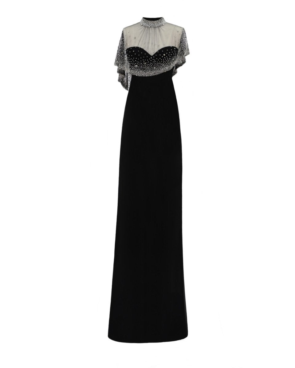 Beaded Overlay Crepe Dress