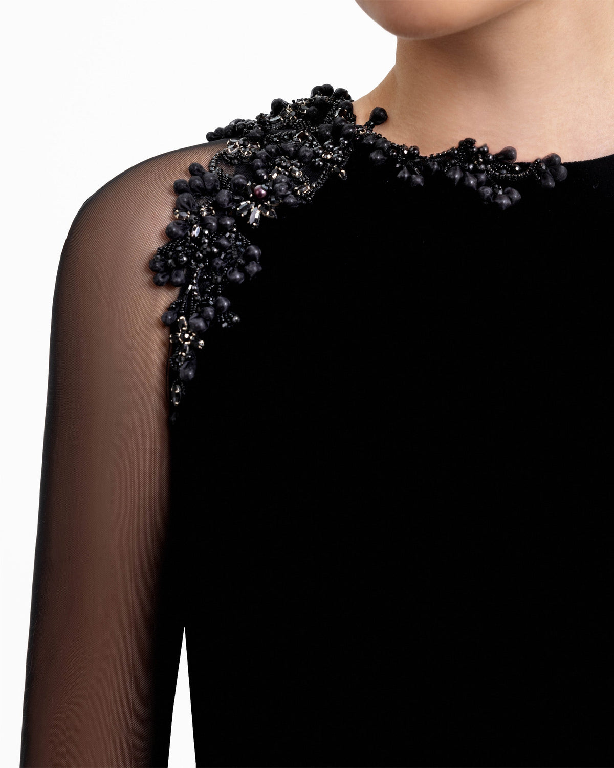 See-Through Beaded Sleeves Dress