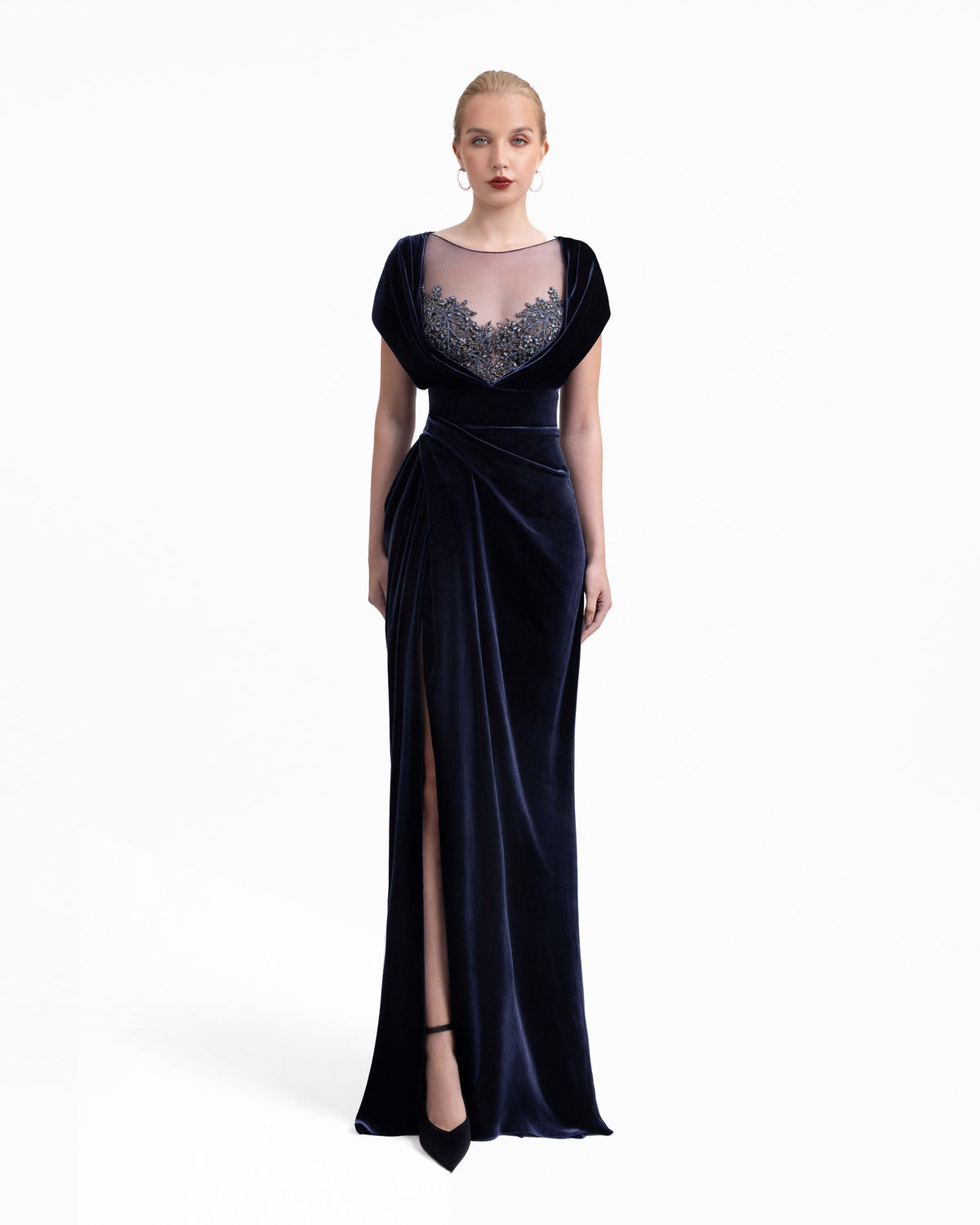 Draped Dress with Beaded Neckline