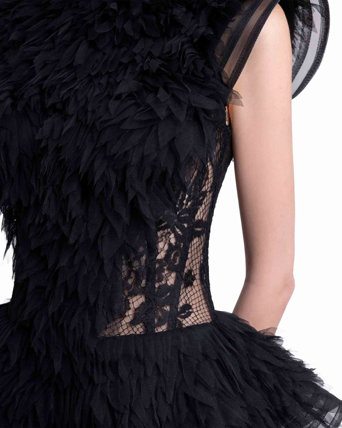 Ruffled Tulle Structured Short Dress