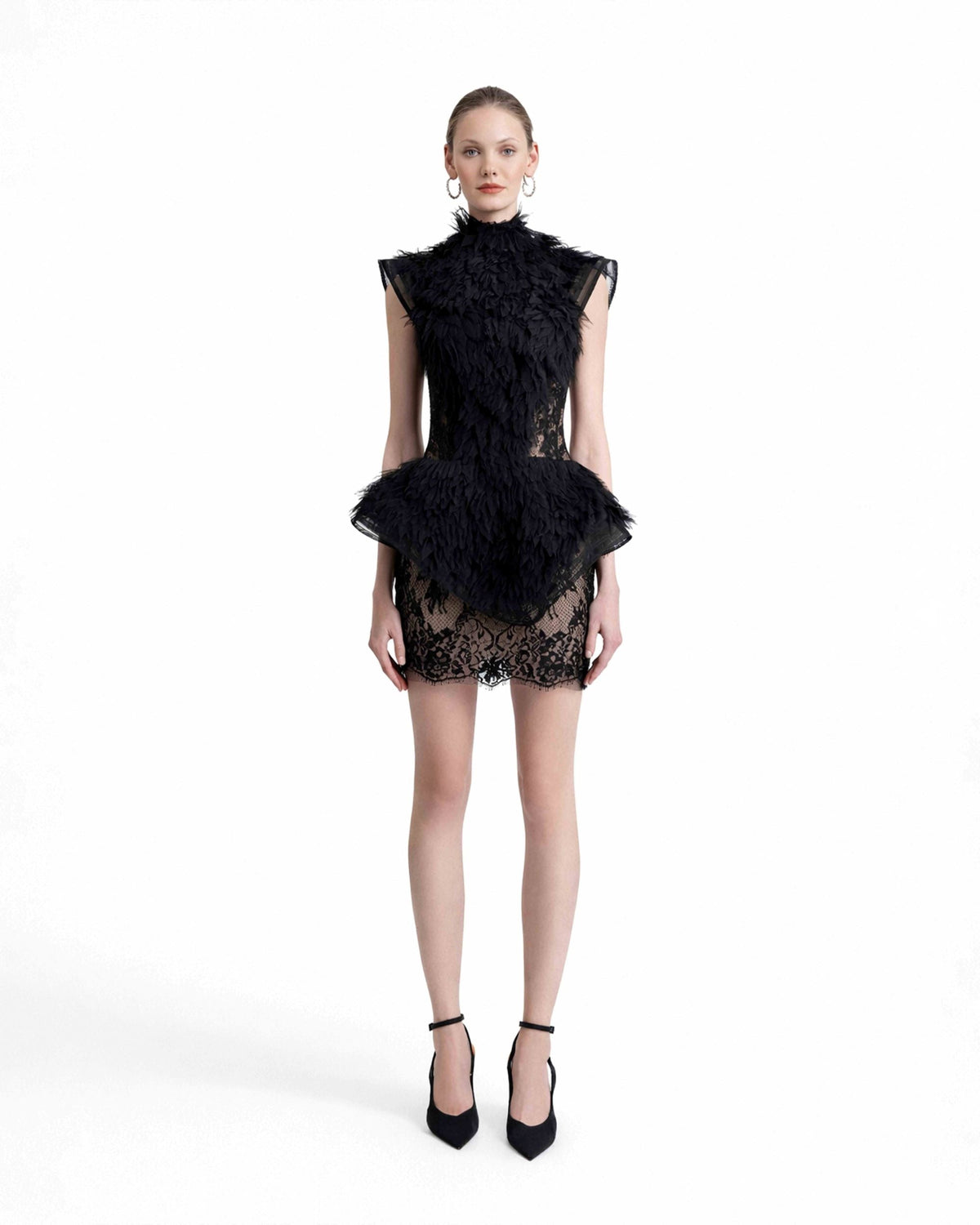 Ruffled Tulle Structured Short Dress