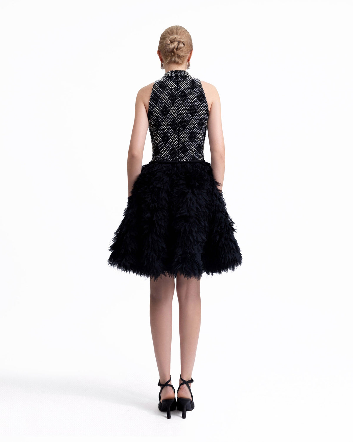High-Collar Beaded Dress