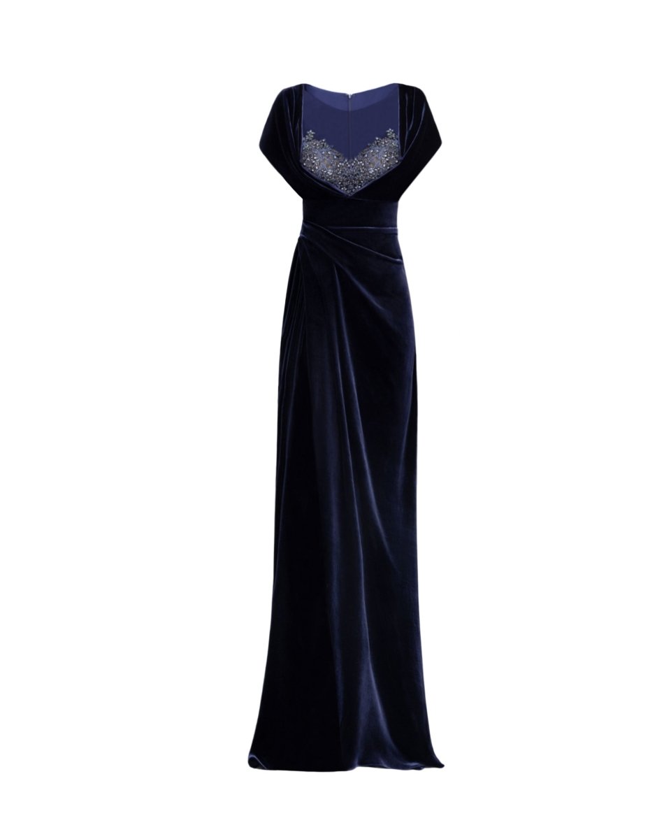 Draped Dress with Beaded Neckline