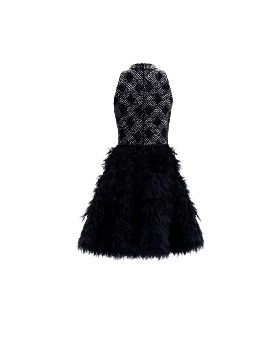 High-Collar Beaded Dress