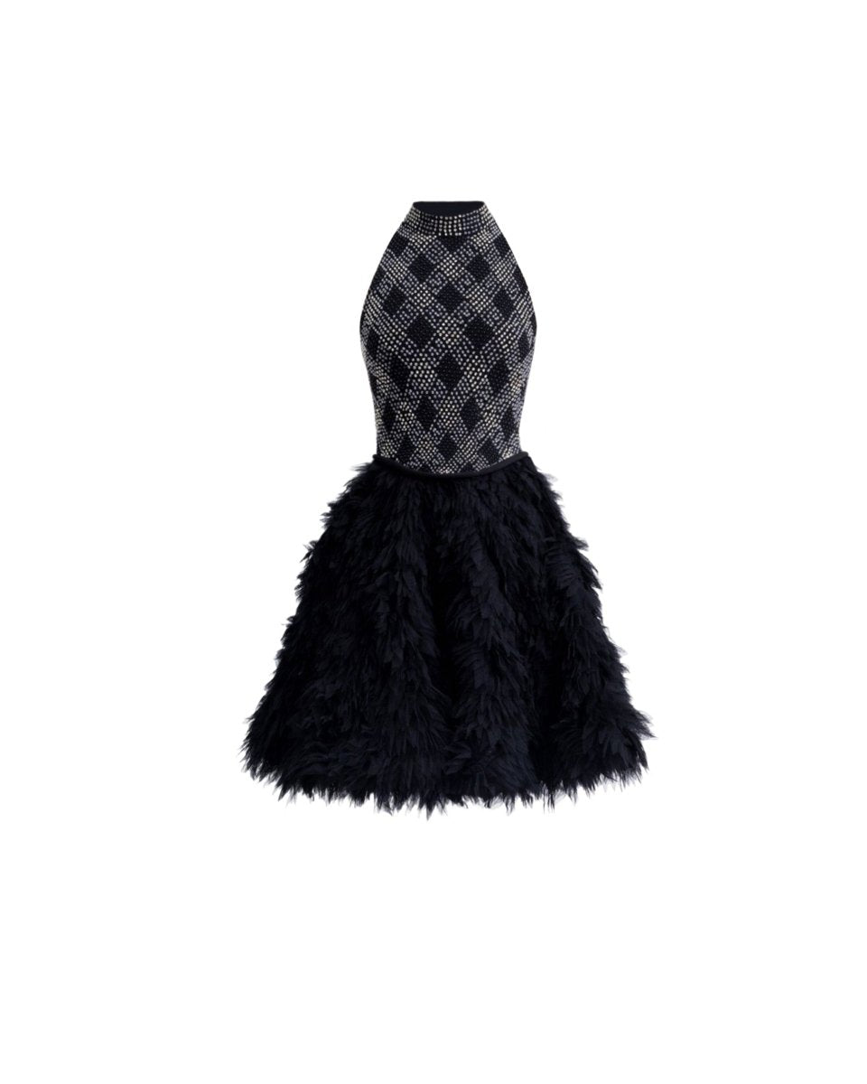High-Collar Beaded Dress