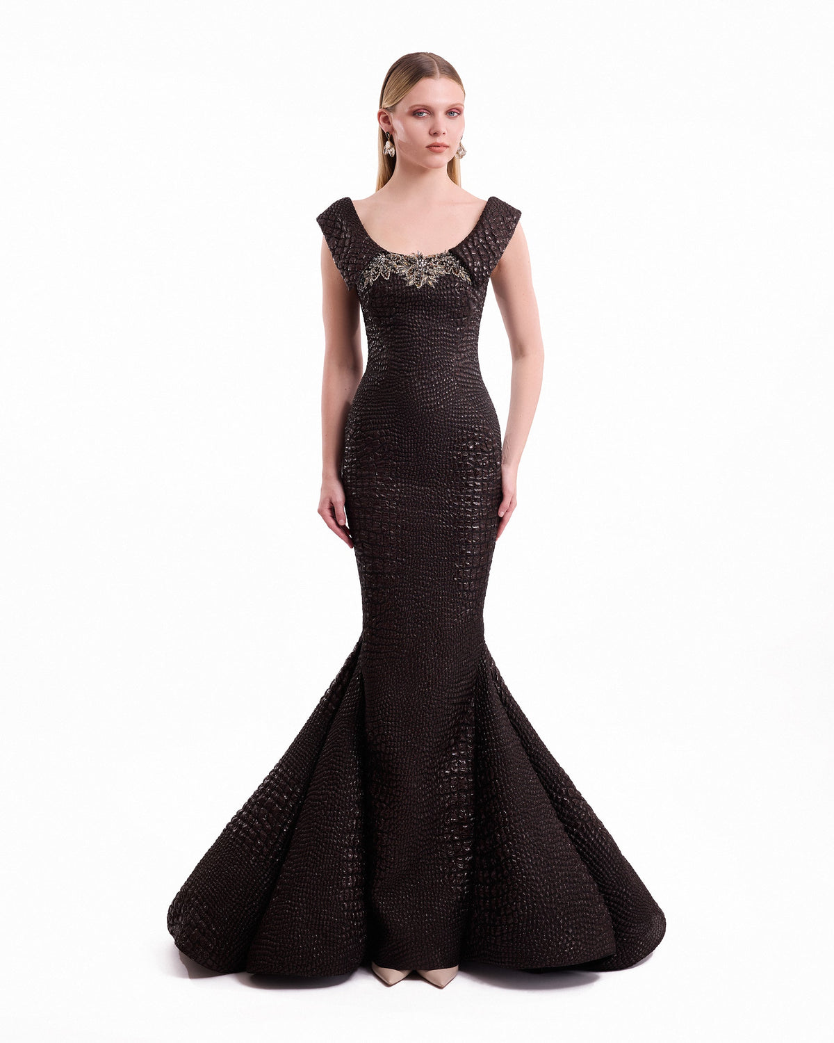 Mermaid Textured Embellished Dress