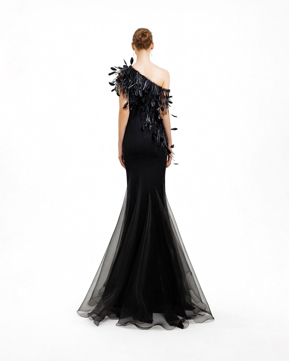 Asymmetrical Feather Neckline Dress