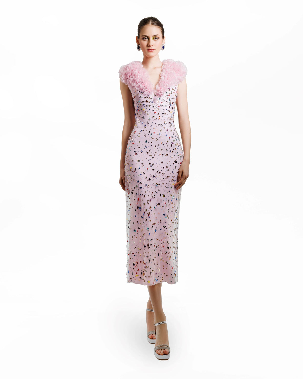 Beaded Pink Midi Dress